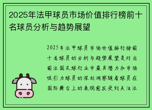 2025年法甲球员市场价值排行榜前十名球员分析与趋势展望